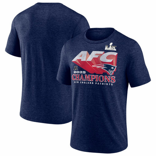 New England Patriots 2025 AFC Champions Quick Pass Tri-Blend T-Shirt - Heather Navy for sale