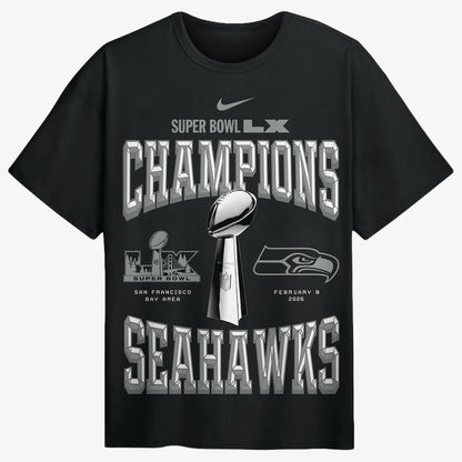 Seattle Seahawks Super Bowl LX Champions Locker Room Trophy Collection Authentic T-Shirt - Black | Nike for sale