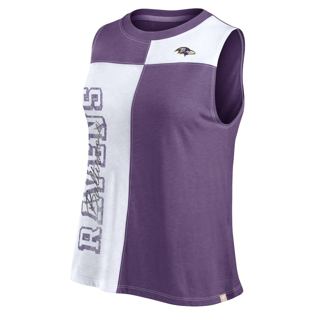 Baltimore Ravens FanaticsWomen's Script Color Block Tank Top - Purple/White discount
