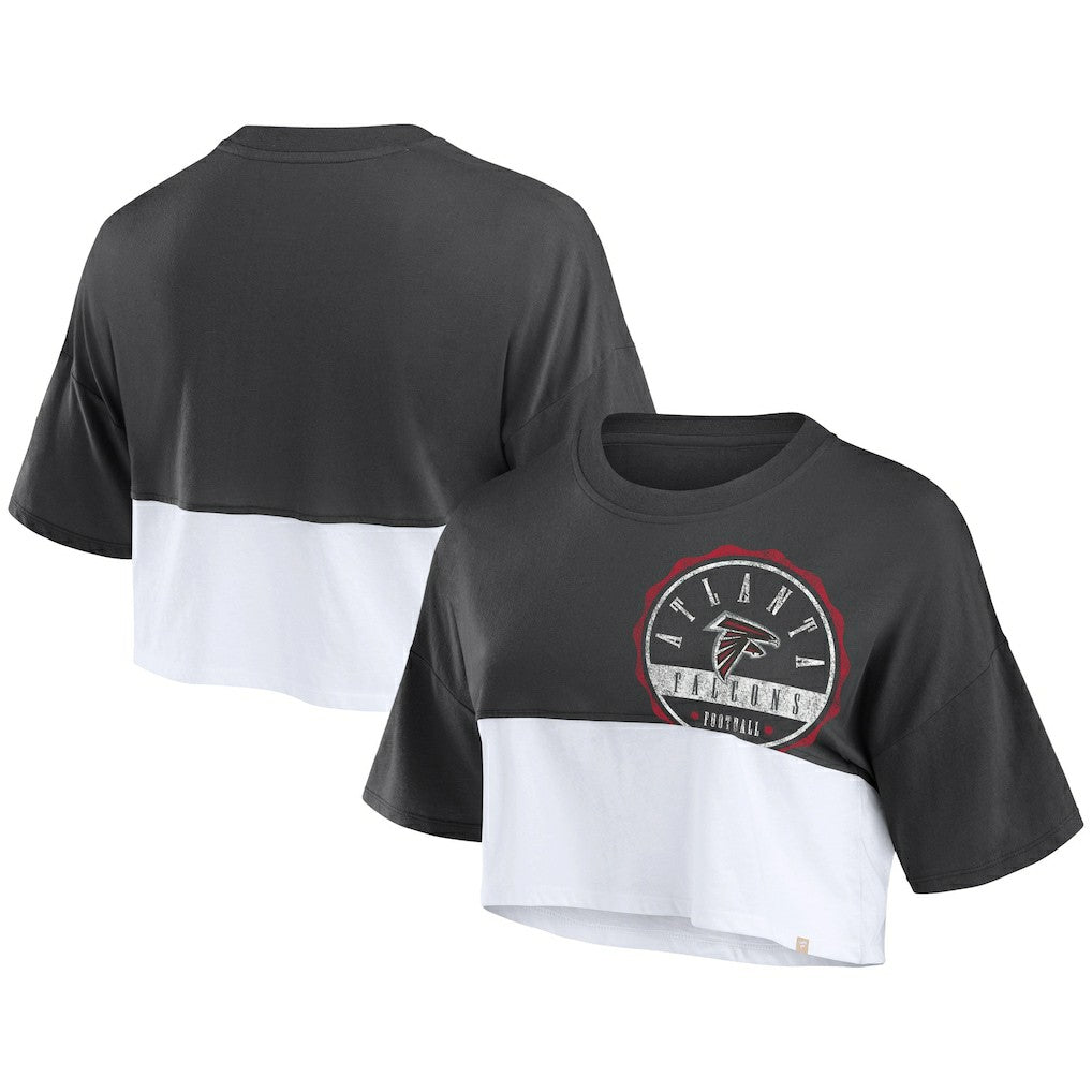 Atlanta Falcons Women's Boxy Color Split Cropped T-Shirt - Black/White online