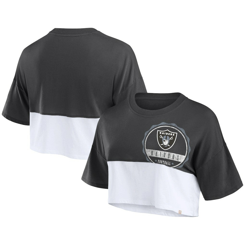 Las Vegas Raiders Women's Boxy Color Split Cropped T-Shirt - Black/White outlet