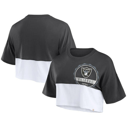 Las Vegas Raiders Women's Boxy Color Split Cropped T-Shirt - Black/White outlet