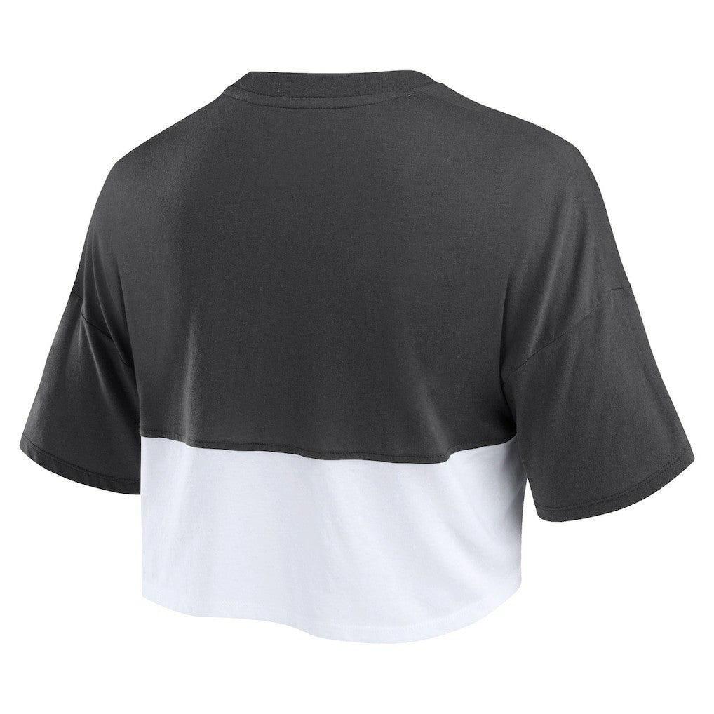Las Vegas Raiders Women's Boxy Color Split Cropped T-Shirt - Black/White outlet