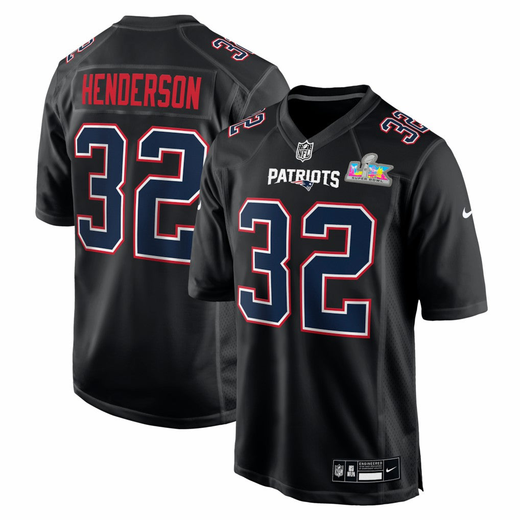 TreVeyon Henderson New England Patriots Super Bowl LX Patch Carbon Fashion Game Jersey - Black | Nike cheap