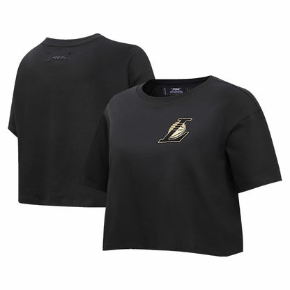 Los Angeles Lakers Pro Standard Women's Holiday Glam Boxy T-Shirt - Black on sale