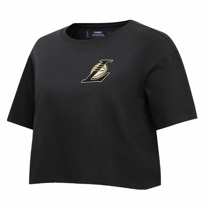 Los Angeles Lakers Pro Standard Women's Holiday Glam Boxy T-Shirt - Black on sale
