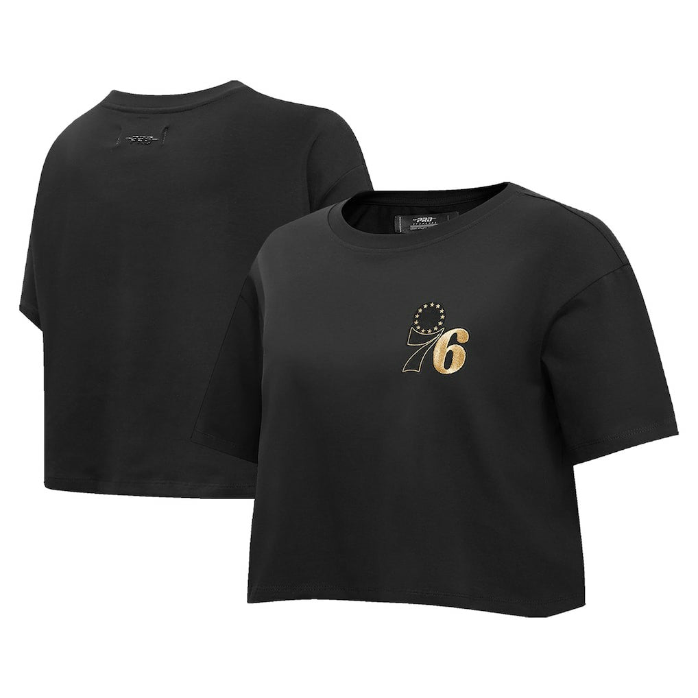 Philadelphia 76ers Pro Standard Women's Holiday Glam Boxy T-Shirt - Black cheap