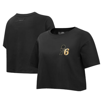Philadelphia 76ers Pro Standard Women's Holiday Glam Boxy T-Shirt - Black cheap