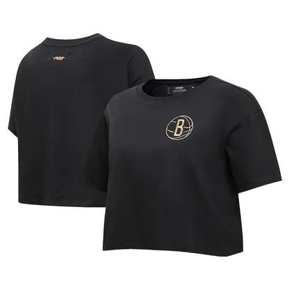 Brooklyn Nets Pro Standard Women's Holiday Glam Boxy T-Shirt - Black online