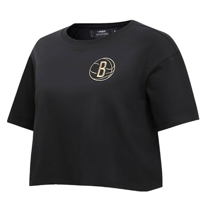 Brooklyn Nets Pro Standard Women's Holiday Glam Boxy T-Shirt - Black online