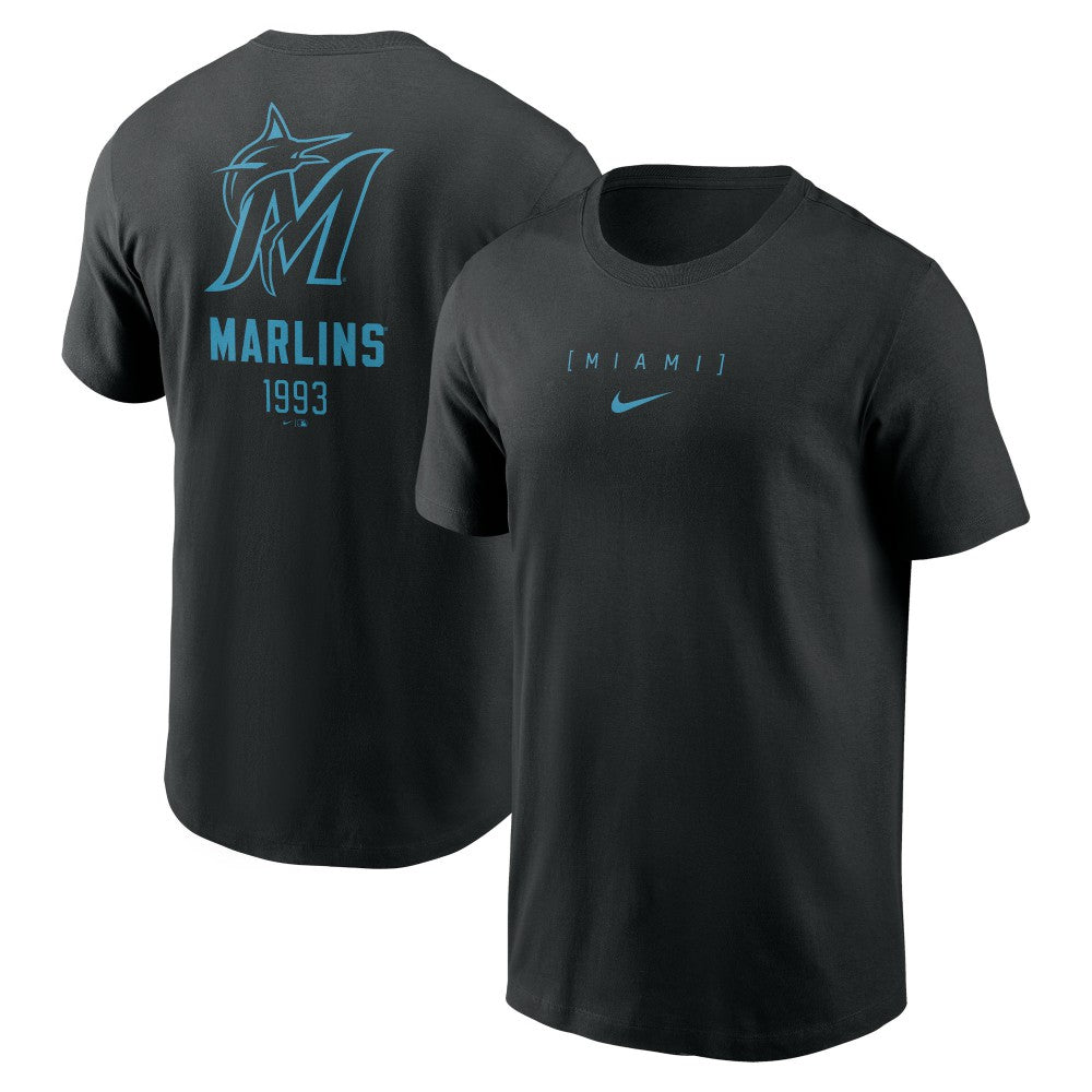 Miami Marlins Large Logo Back Stack T-Shirt - Black | Nike