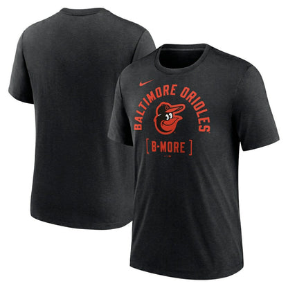 Baltimore Orioles Swing Big Tri-Blend T-Shirt - Heather Black | Nike