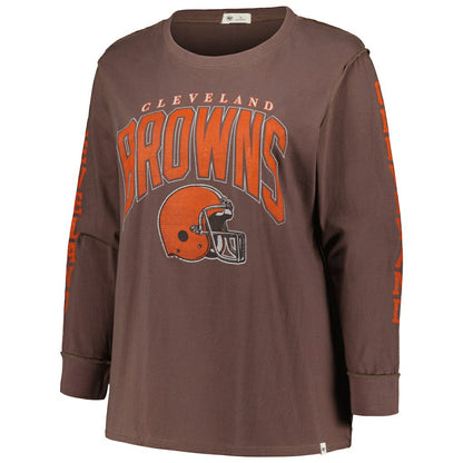 Cleveland Browns '47 Women's Plus Size Honey Cat SOA Long Sleeve T-Shirt - Brown on sale