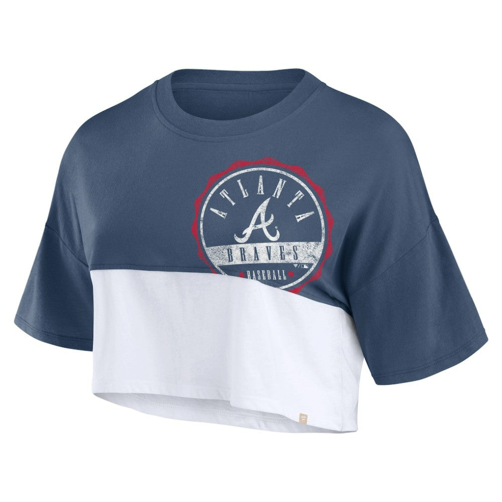 Atlanta Braves Women's Color Split Boxy Cropped T-Shirt - Navy/White