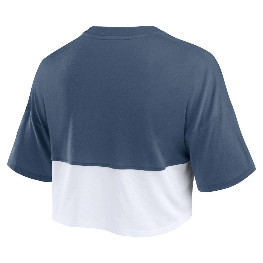 Atlanta Braves Women's Color Split Boxy Cropped T-Shirt - Navy/White