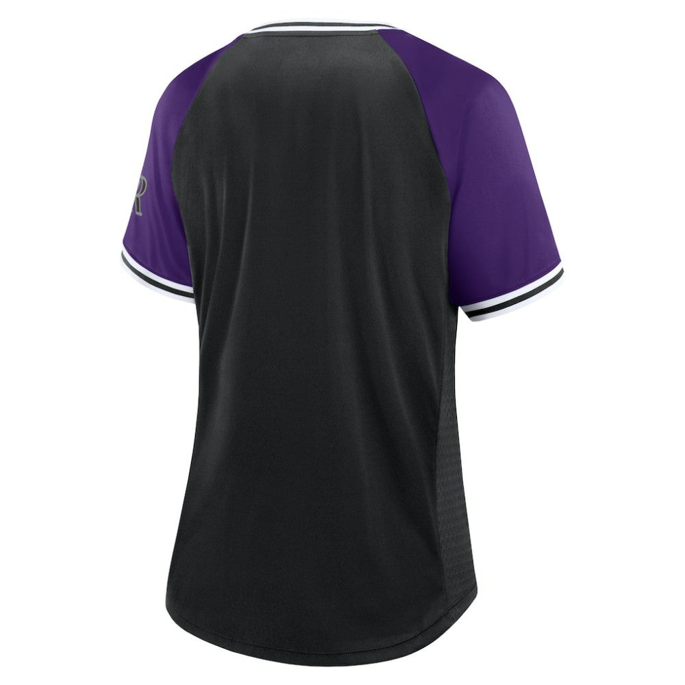 Colorado Rockies Women's Glitz & Glam League Diva Raglan V-Neck T-Shirt - Black
