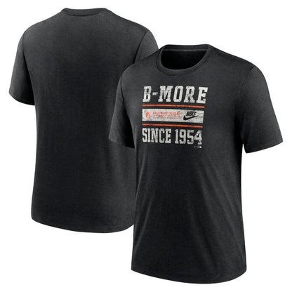 Baltimore Orioles Cooperstown Collection Local Stack Tri-Blend T-Shirt - Heather Black | Nike