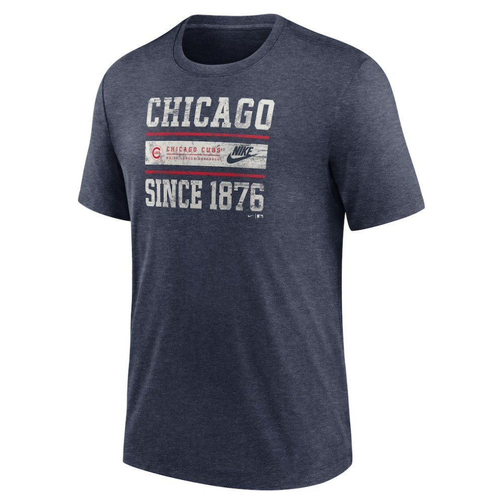 Chicago Cubs Cooperstown Collection Local Stack Tri-Blend T-Shirt - Heather Navy | Nike