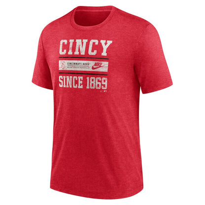 Cincinnati Reds Cooperstown Collection Local Stack Tri-Blend T-Shirt - Heather Red | Nike