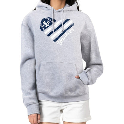 New York Yankees G-III 4Her by Carl Banks Women's Heart Fleece Pullover Hoodie - Heather Gray