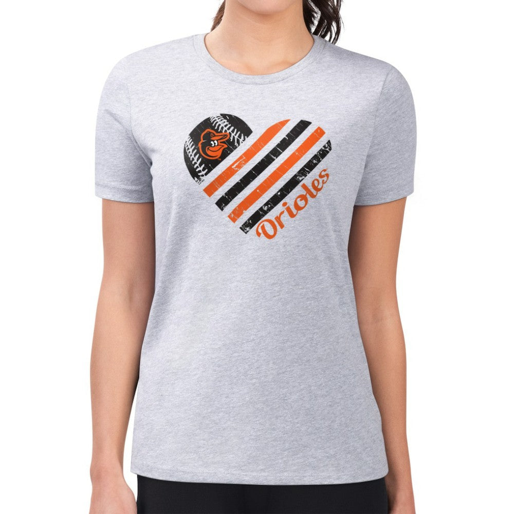 Baltimore Orioles G-III 4Her by Carl Banks Women's Super-Slim Fit Lightweight Heart Graphic T-Shirt - Heather Gray