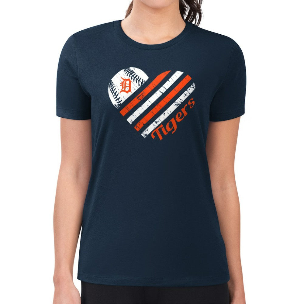 Detroit Tigers G-III 4Her by Carl Banks Women's Super-Slim Fit Lightweight Heart Graphic T-Shirt - Navy
