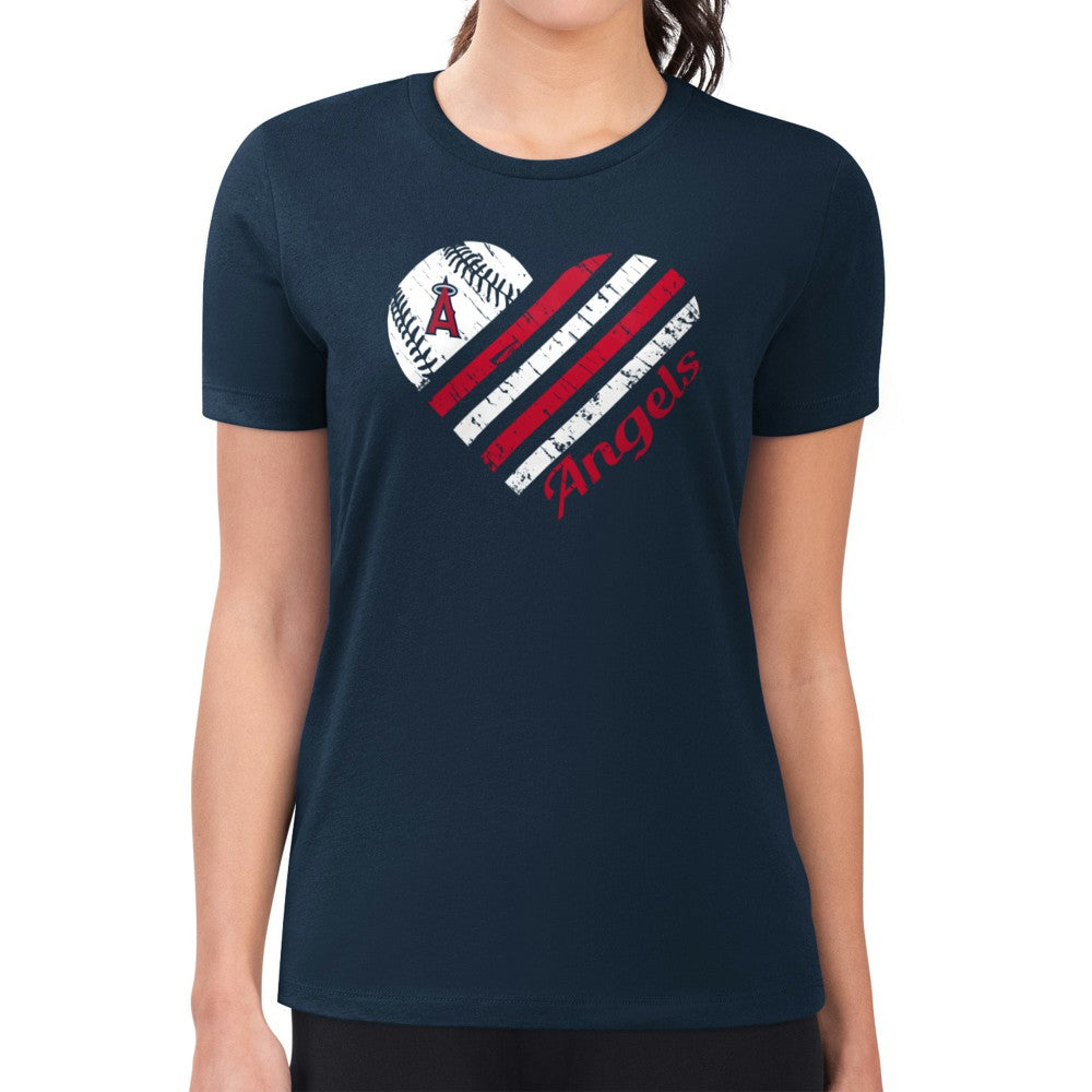 Los Angeles Angels G-III 4Her by Carl Banks Women's Super-Slim Fit Lightweight Heart Graphic T-Shirt - Navy
