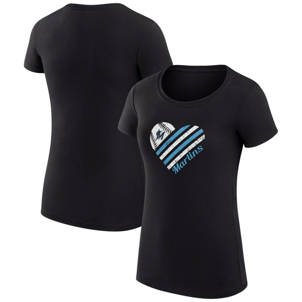 Miami Marlins G-III 4Her by Carl Banks Women's Super-Slim Fit Lightweight Heart Graphic T-Shirt - Black
