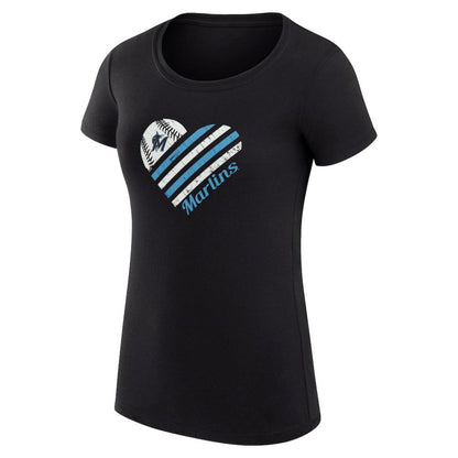 Miami Marlins G-III 4Her by Carl Banks Women's Super-Slim Fit Lightweight Heart Graphic T-Shirt - Black