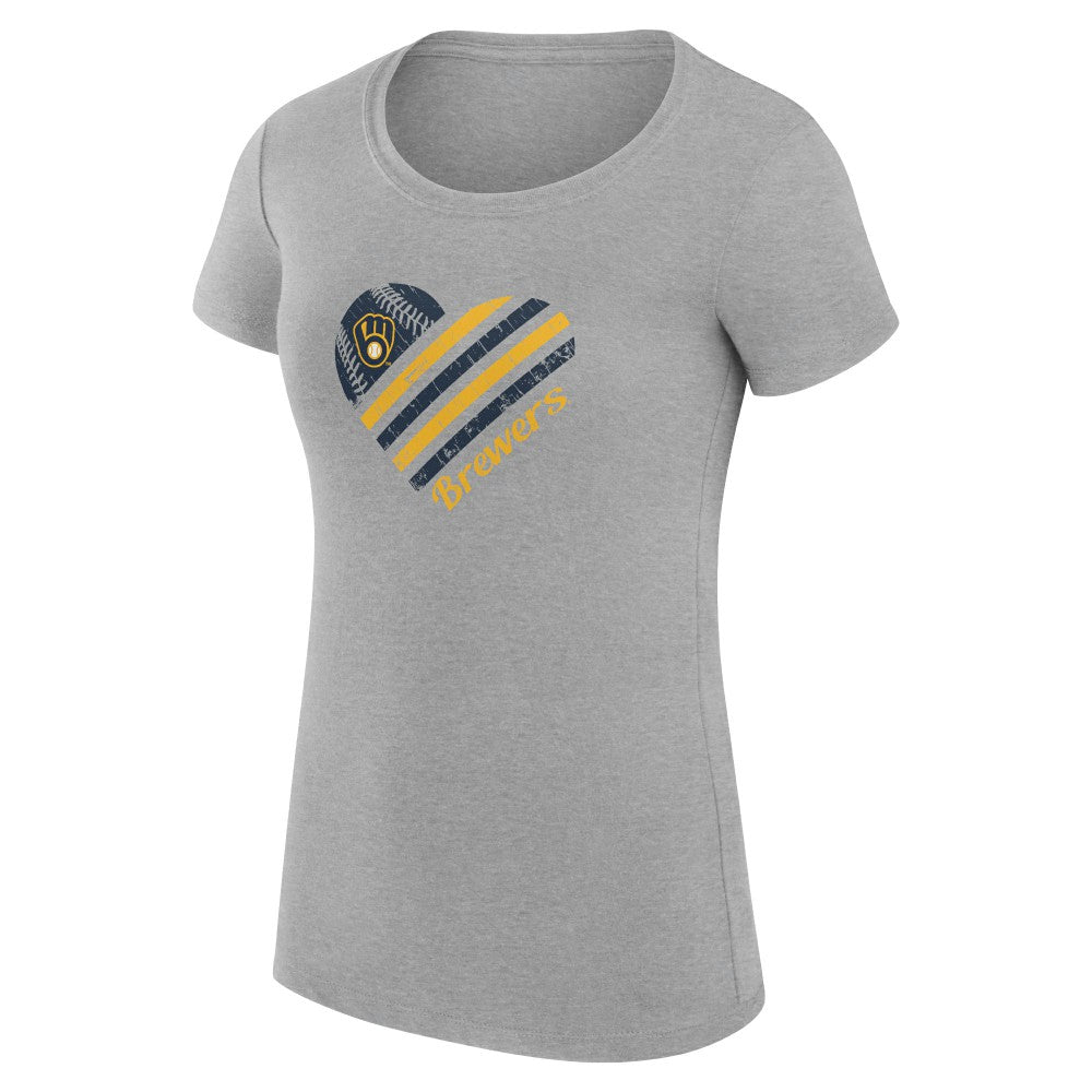 Milwaukee Brewers G-III 4Her by Carl Banks Women's Super-Slim Fit Lightweight Heart Graphic T-Shirt - Heather Gray