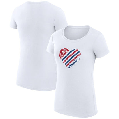 Philadelphia Phillies G-III 4Her by Carl Banks Women's Super-Slim Fit Lightweight Heart Graphic T-Shirt - White