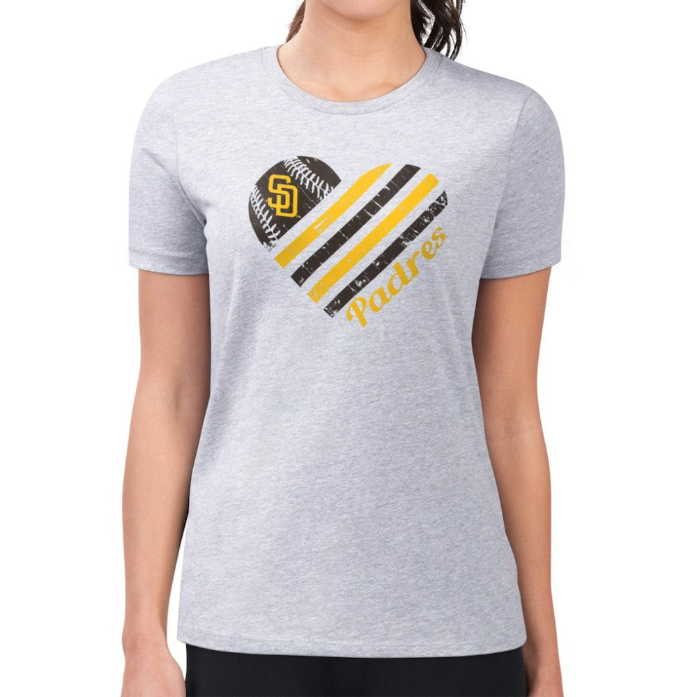 San Diego Padres G-III 4Her by Carl Banks Women's Super-Slim Fit Lightweight Heart Graphic T-Shirt - Heather Gray