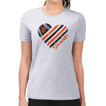 San Francisco Giants G-III 4Her by Carl Banks Women's Super-Slim Fit Lightweight Heart Graphic T-Shirt - Heather Gray