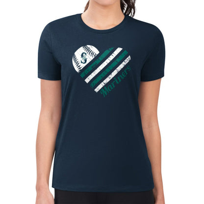 Seattle Mariners G-III 4Her by Carl Banks Women's Super-Slim Fit Lightweight Heart Graphic T-Shirt - Navy