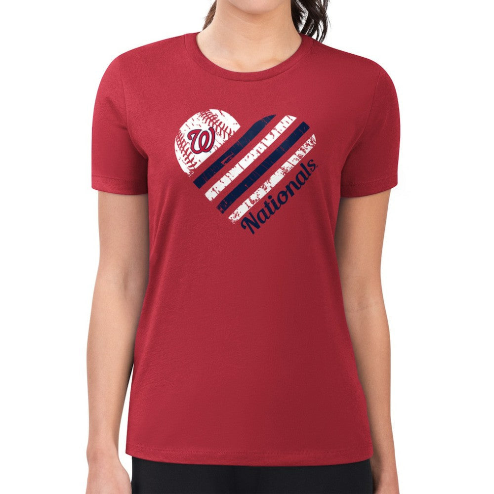 Washington Nationals G-III 4Her by Carl Banks Women's Super-Slim Fit Lightweight Heart Graphic T-Shirt - Red