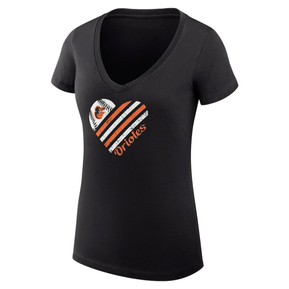 Baltimore Orioles G-III 4Her by Carl Banks Women's Super-Slim Fit Lightweight Heart V-Neck T-Shirt - Black
