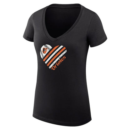 Baltimore Orioles G-III 4Her by Carl Banks Women's Super-Slim Fit Lightweight Heart V-Neck T-Shirt - Black