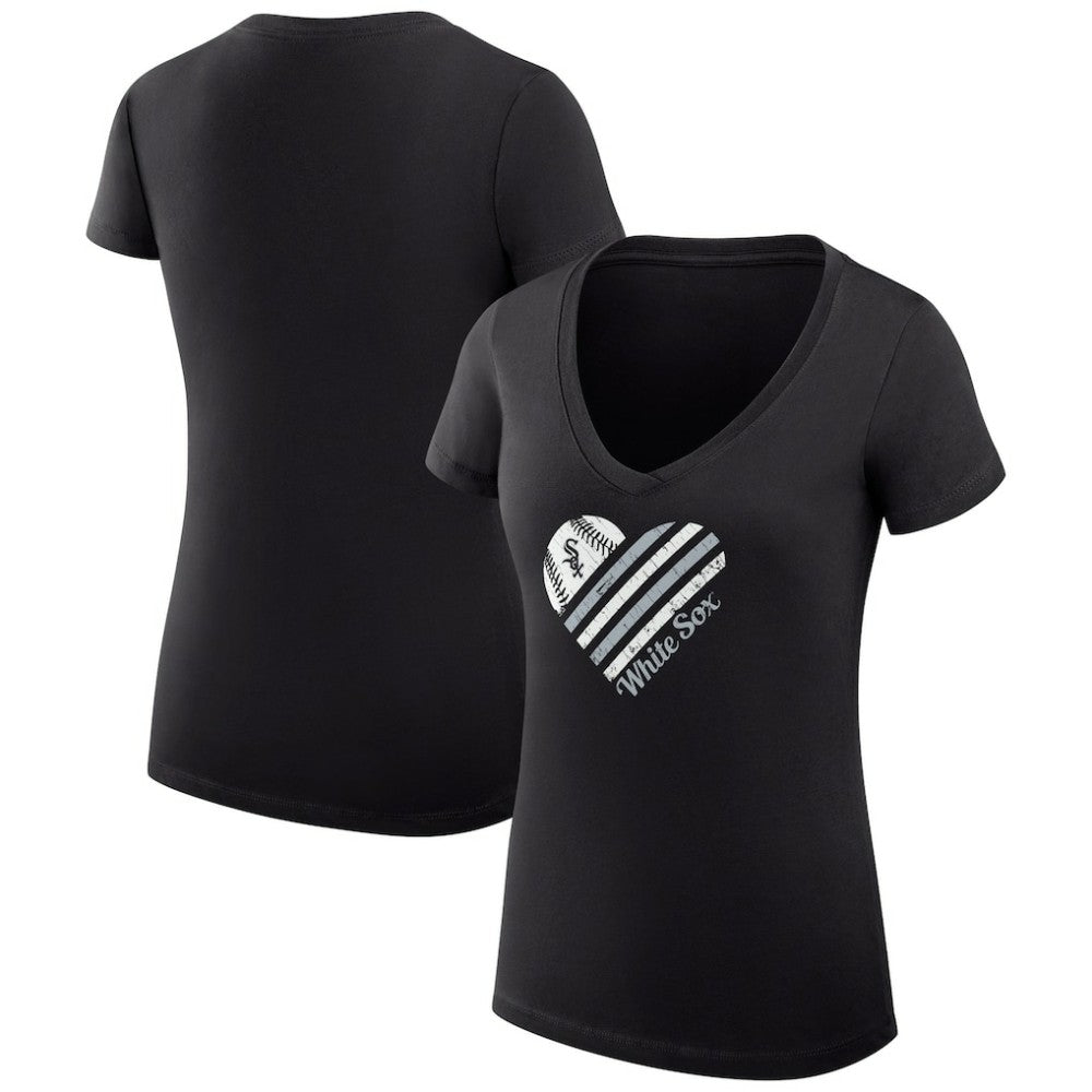Chicago White Sox G-III 4Her by Carl Banks Women's Super-Slim Fit Lightweight Heart V-Neck T-Shirt - Black