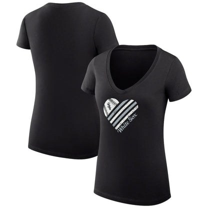 Chicago White Sox G-III 4Her by Carl Banks Women's Super-Slim Fit Lightweight Heart V-Neck T-Shirt - Black