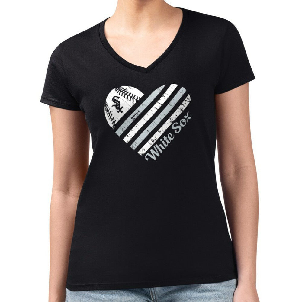 Chicago White Sox G-III 4Her by Carl Banks Women's Super-Slim Fit Lightweight Heart V-Neck T-Shirt - Black