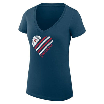 Cleveland Guardians G-III 4Her by Carl Banks Women's Super-Slim Fit Lightweight Heart V-Neck T-Shirt - Navy