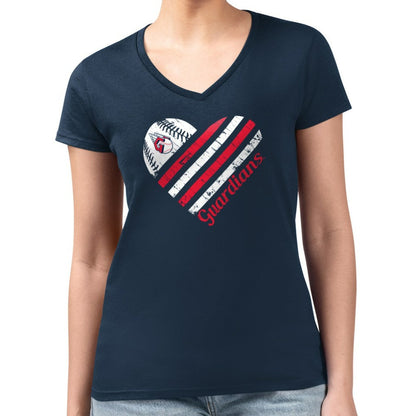 Cleveland Guardians G-III 4Her by Carl Banks Women's Super-Slim Fit Lightweight Heart V-Neck T-Shirt - Navy