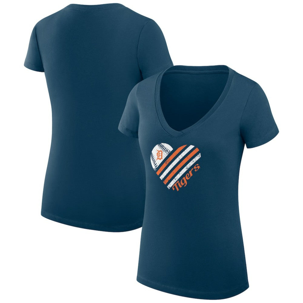 Detroit Tigers G-III 4Her by Carl Banks Women's Super-Slim Fit Lightweight Heart V-Neck T-Shirt - Navy