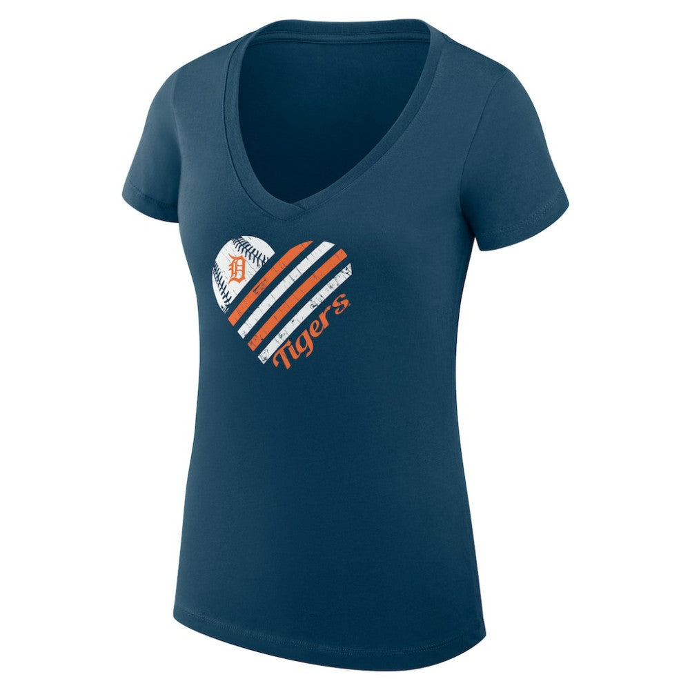 Detroit Tigers G-III 4Her by Carl Banks Women's Super-Slim Fit Lightweight Heart V-Neck T-Shirt - Navy