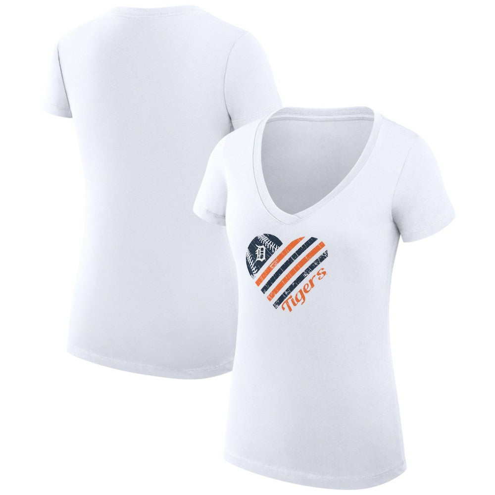Detroit Tigers G-III 4Her by Carl Banks Women's Super-Slim Fit Lightweight Heart V-Neck T-Shirt - White