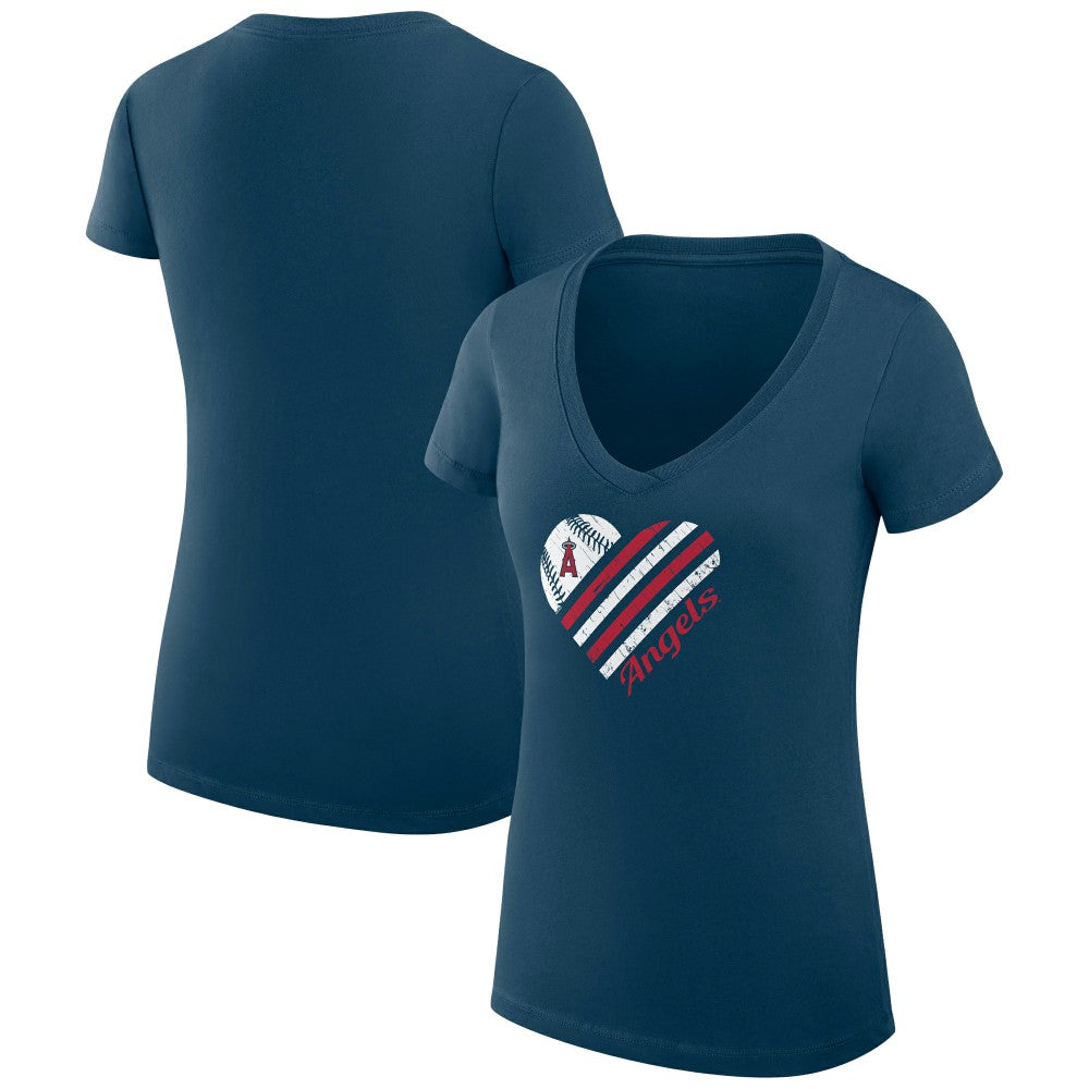 Los Angeles Angels G-III 4Her by Carl Banks Women's Super-Slim Fit Lightweight Heart V-Neck T-Shirt - Navy