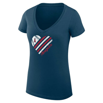 Los Angeles Angels G-III 4Her by Carl Banks Women's Super-Slim Fit Lightweight Heart V-Neck T-Shirt - Navy