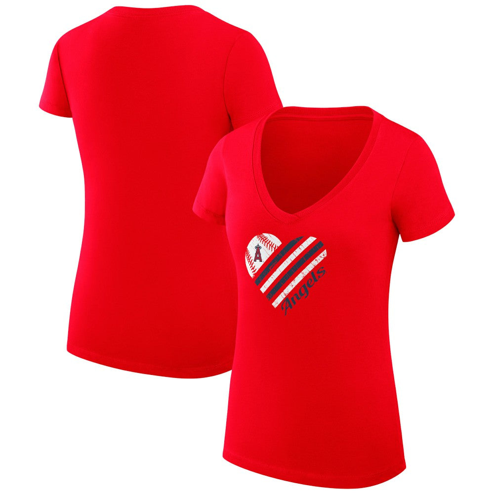 Los Angeles Angels G-III 4Her by Carl Banks Women's Super-Slim Fit Lightweight Heart V-Neck T-Shirt - Red