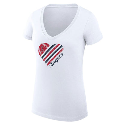 Los Angeles Angels G-III 4Her by Carl Banks Women's Super-Slim Fit Lightweight Heart V-Neck T-Shirt - White