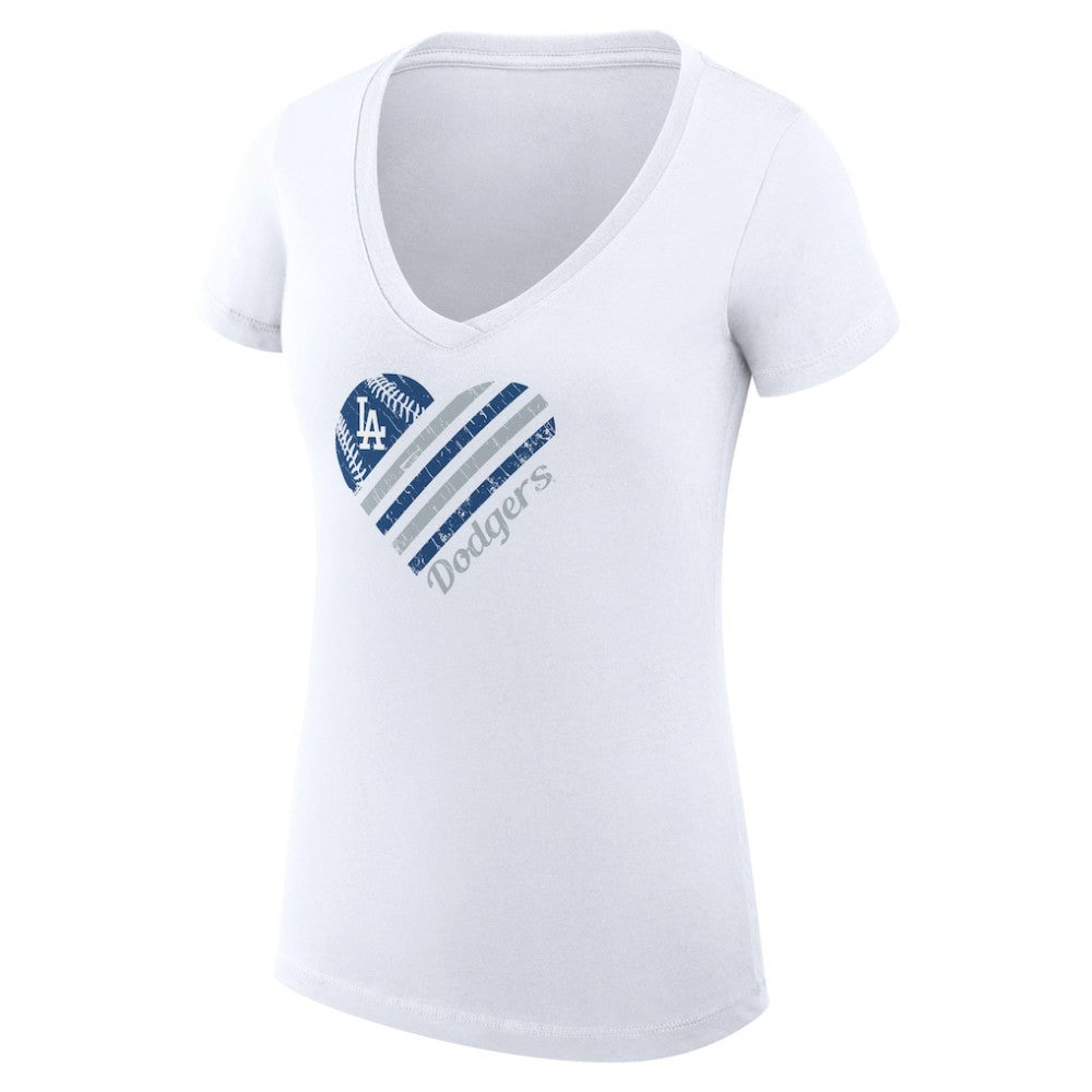 Los Angeles Dodgers G-III 4Her by Carl Banks Women's Super-Slim Fit Lightweight Heart V-Neck T-Shirt - White